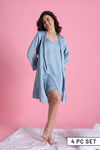 Zivame Luxe Satin 4 Pc Sleep Set - Windward Blue — thumbnail 1